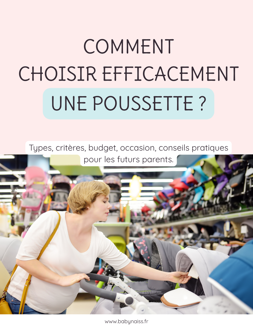 femme enceinte qui compare les poussettes en magasin
